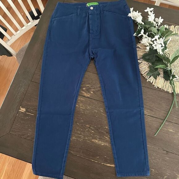 FREE PEOPLE X Sandrine Rose The Colony Blue Denim Pants sz 24 NEW - Picture 2 of 7